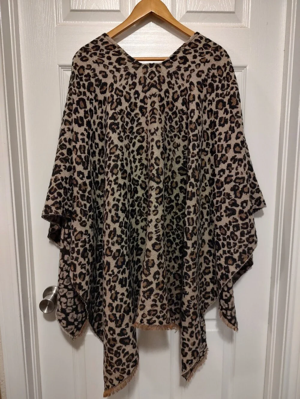 Leopard Print Wrap Poncho - Beige & Black